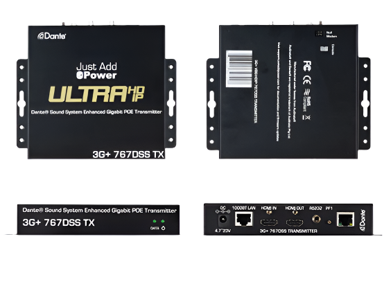 767DSS 3G 4K POE Transmitter with Dante and AES67 built in, up to 8 channels in/out.