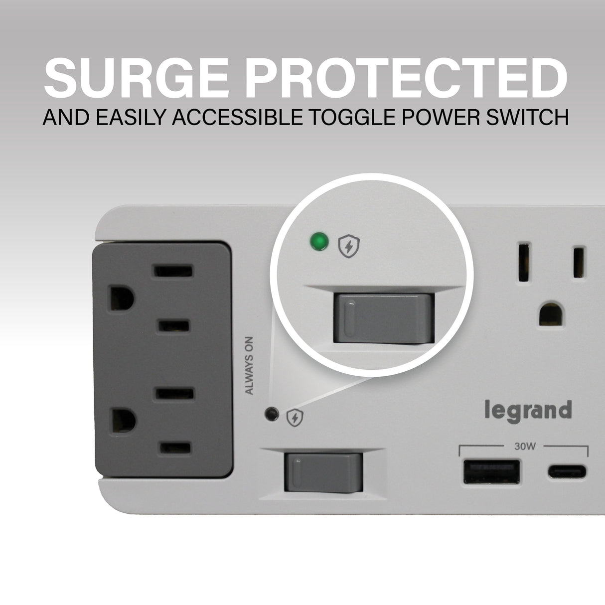 AC1062 6 Outlet Enclosure Surge Protector with One USB-A and One USB-C