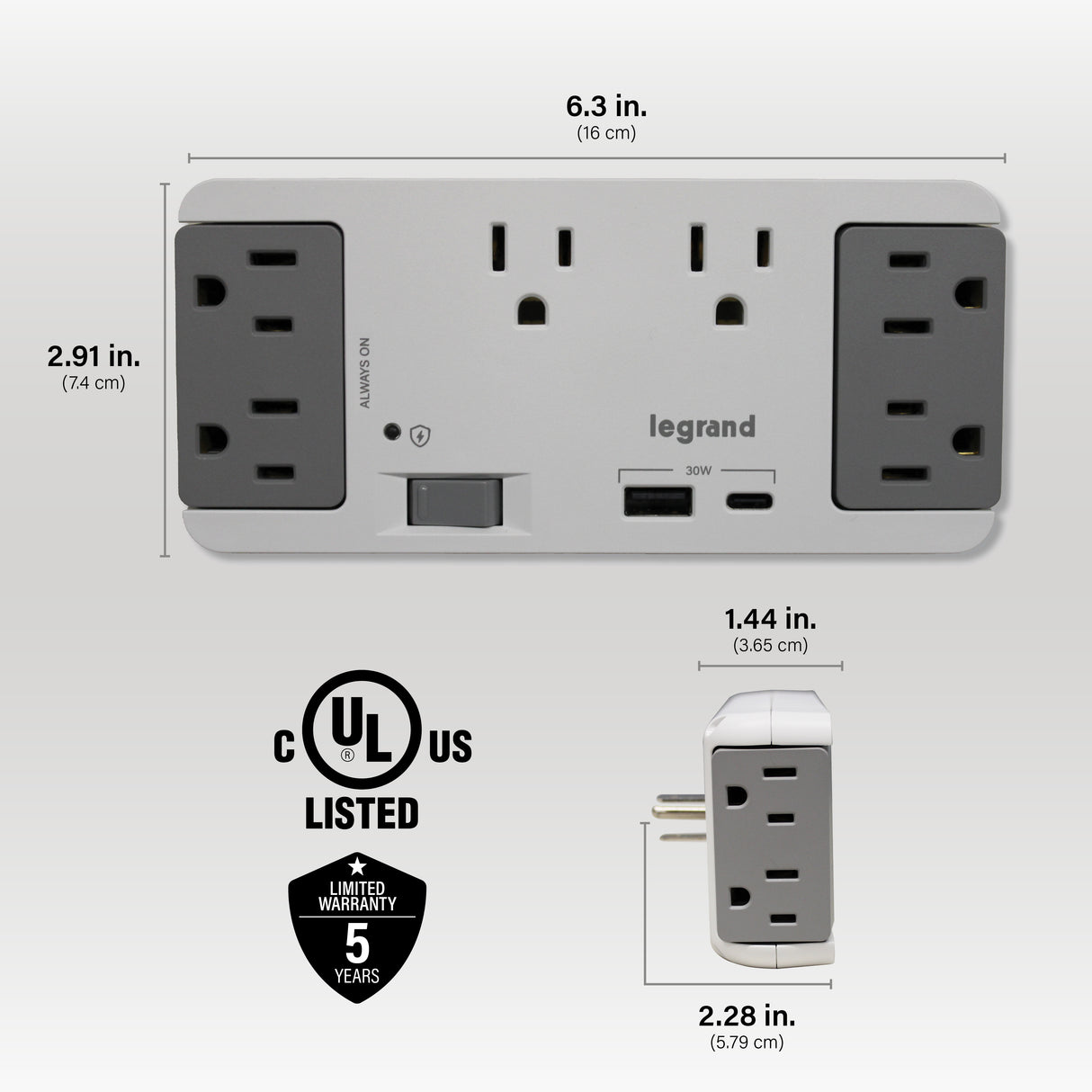 AC1062 6 Outlet Enclosure Surge Protector with One USB-A and One USB-C