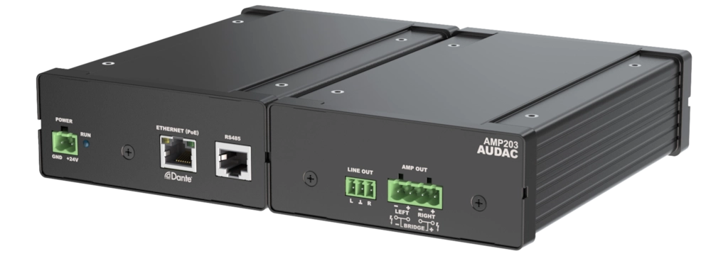 AMP203 Dante / AES 67 PoE Enabled Stereo Amplifier 2 x 30W @ 4 ohms