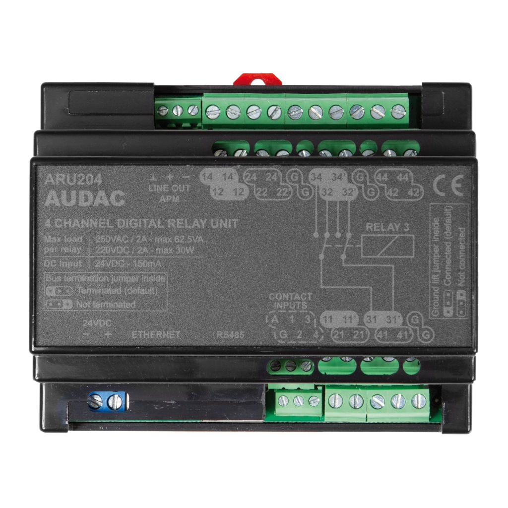 ARU204 Touch enabled 4 Switching Relay unit with RS485 & TCP/IP Control (DIN enclosure)