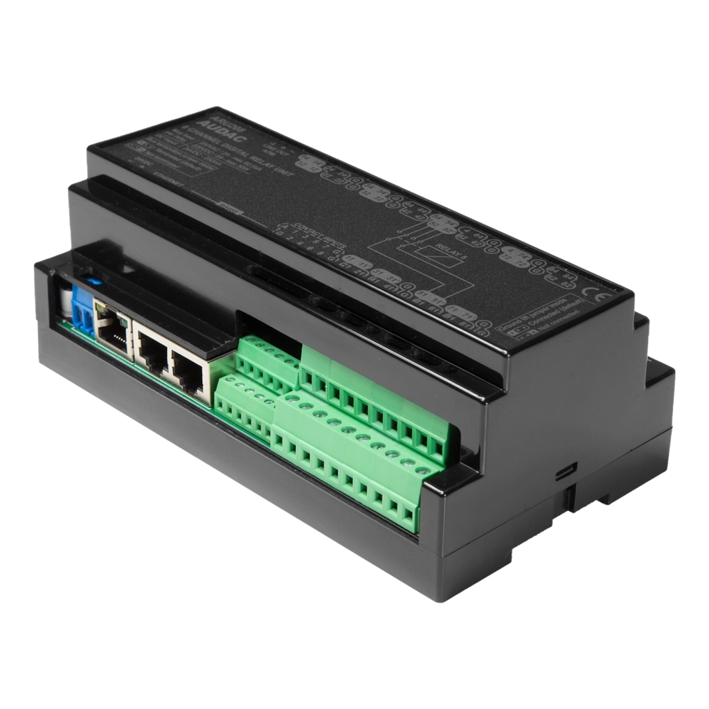 ARU208 Audac Touch enabled 8 Switching Relay unit with RS485 & TCP/IP Control (DIN enclosure)
