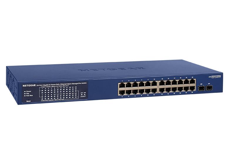 GS724TP-300NAS 24 Port Gigabit Ethernet PoE+ Smart Switch w/ optional Remote/Cloud Management and 2 SFP Ports