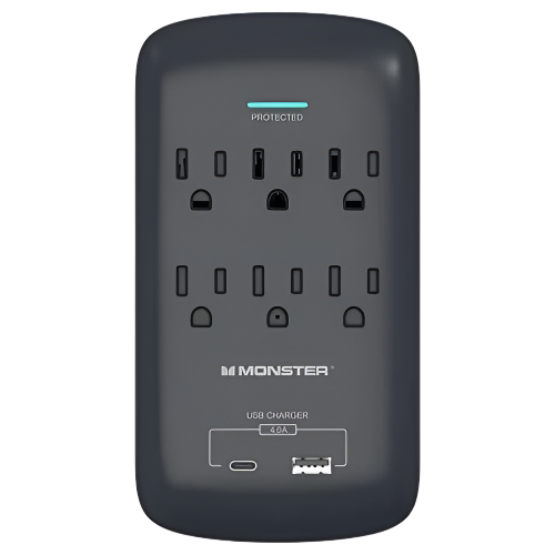 ME5003 Wall Tap Surge 6 AC 1 USB A 1 USB C Black