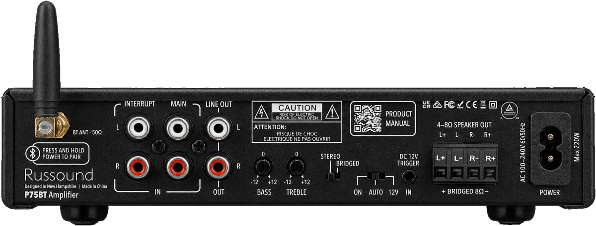 P75BT 2 Channel 75W Stereo Power Amplifier with Bluetooth