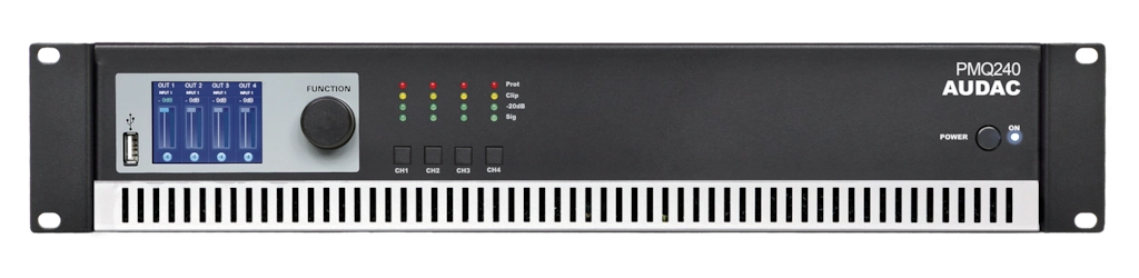 PMQ240 Power Amplifier 4 x 240W @ 70/100V - optional Dante (ANI44XT)