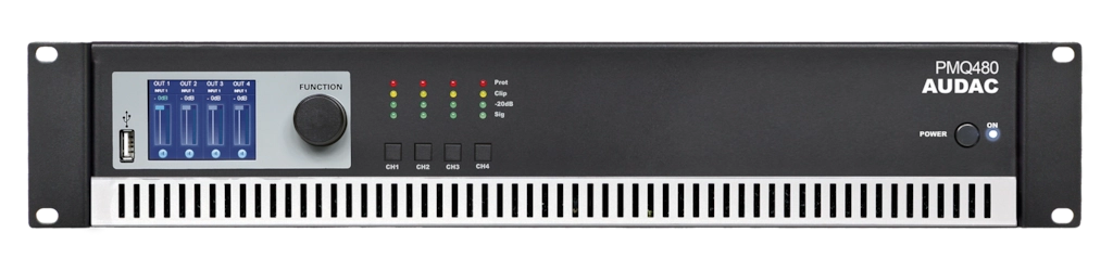 PMQ480 Power Amplifier 4 x 480W @ 70/100V - optional Dante (ANI44XT)