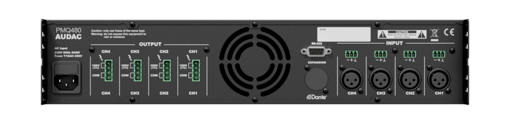 PMQ480 Power Amplifier 4 x 480W @ 70/100V - optional Dante (ANI44XT)