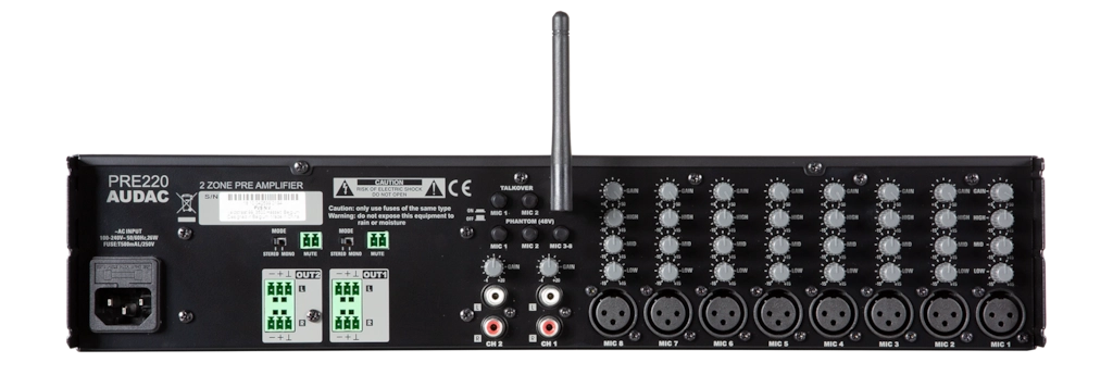 PRE220 10 Channel 2 Zone Stereo Preamplifier with integrated BlueTooth receiver and 3.5mm input 2RU