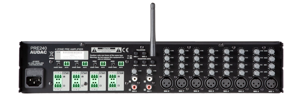 PRE240 10 Channel 4 Zone Stereo Preamplifier with integrated BlueTooth receiver and 3.5mm input 2RU