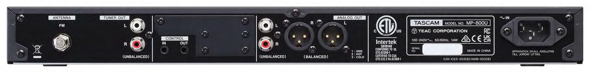 MP-800U Professional SD/USB Player with Bluetooth® Receiver, USB DAC and FM Tuner