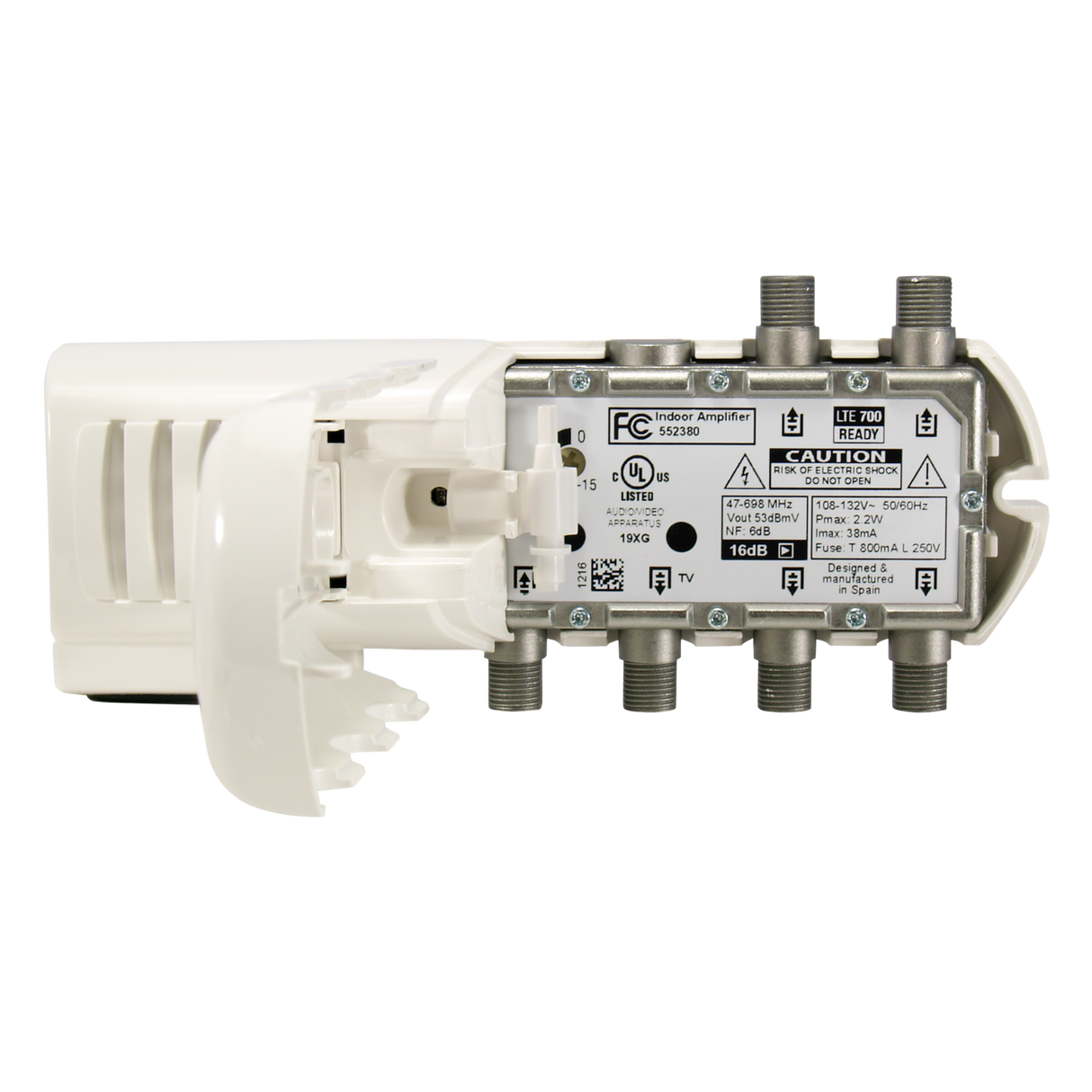 552380 Distribution Amplifier "F" domestic amplifier 4 outputs (3+TV): VHF/UHF 16dB Gain Adjustable