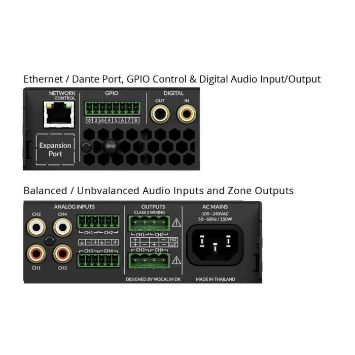 AMP-4-125 4 Channel 125W 8Ω, 2 Channel 70/100V 250W DSP Matrix Amplifier