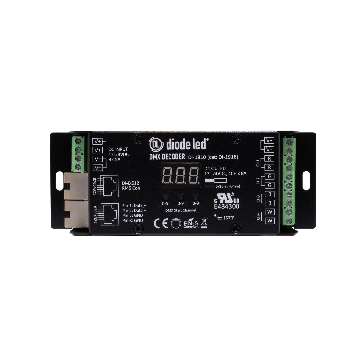 DI-1810 4-Channel Decoder with Digital Display Controls LED RGB and RGBW Lighting Fixtures