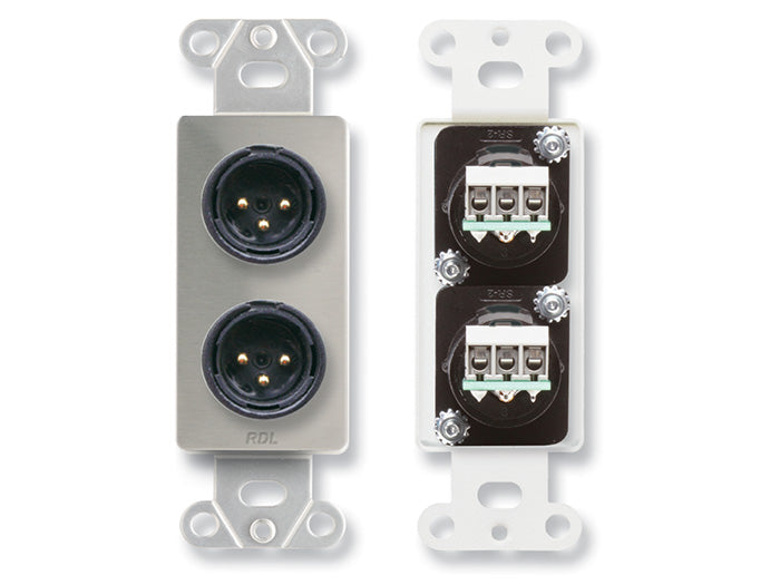 D-XLR2M Dual XLR 3-Pin Male Jacks on D Plate - Terminal Block Connections