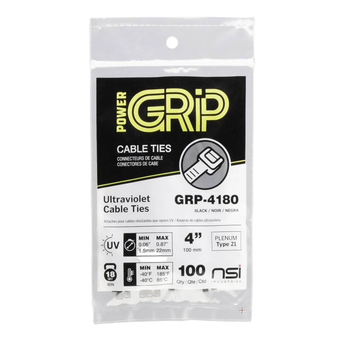 GRP-4180 Ultraviolet Cable Tie Black 4" 18lb 100PK