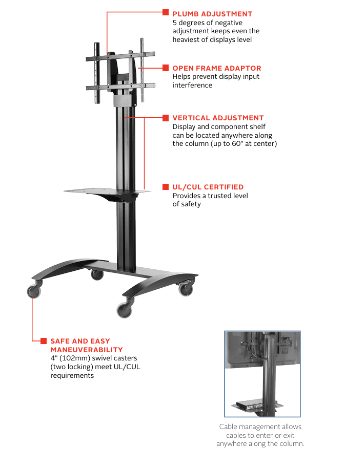 SR560M SmartMount®  Universal Cart For 32" - 75" TV's w/Metal Shelf