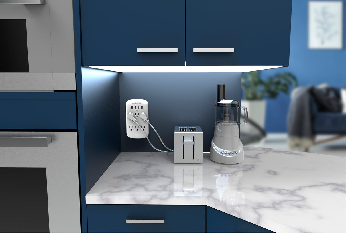 ME5016W Wall Tap Surge Protector 6 AC 4 USB A White