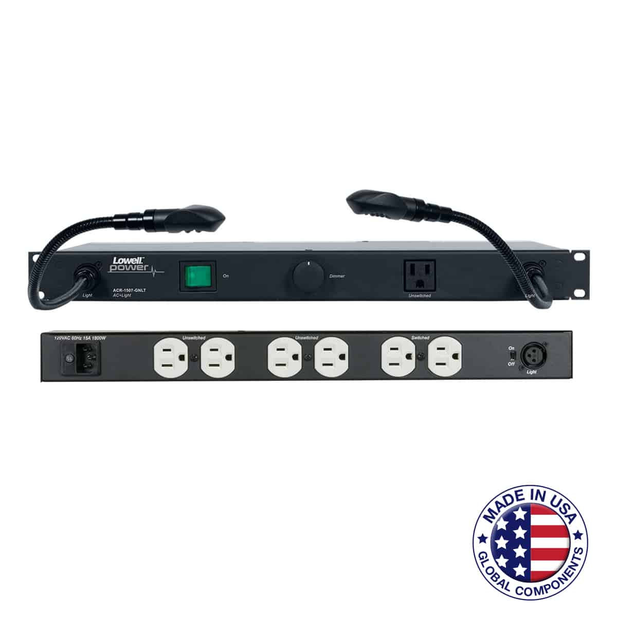 ACR1507GNLT15A Power Panel with Gooseneck Light Rackmount 15A