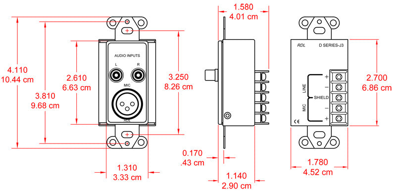RDL DBJ3 Mic/Line Input Assembly XLR, RCA, Terminal Block Black