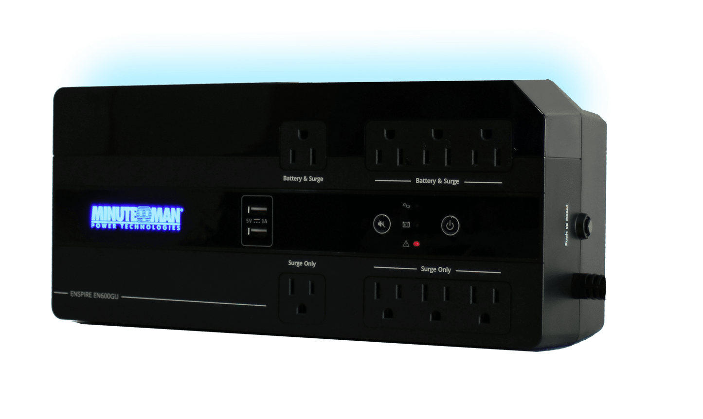 Minuteman EN600GU UPS600VA USB 4-Bat/4-Surge Outlets, USB Chargers