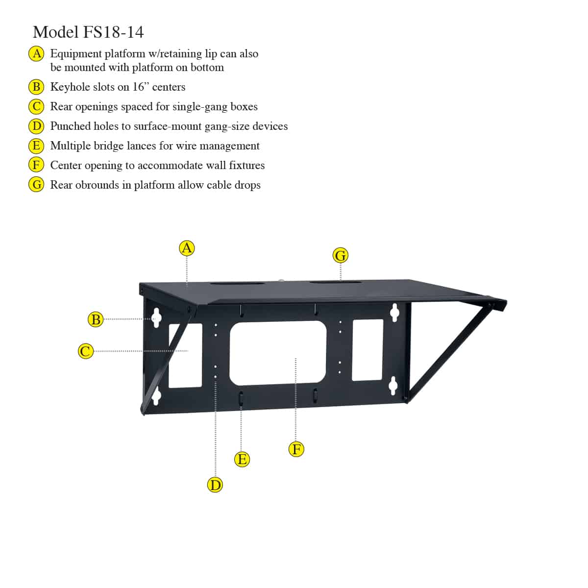 Lowell FS1814 Wall Shelf Flat Ship Black
