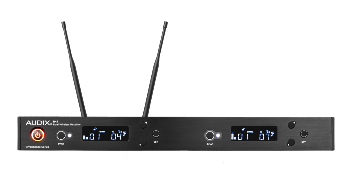 AP42 OM2 Wireless Microphone System R42 Two Channel Diversity Receiver 2 H60/OM2 Handheld Transmitters
