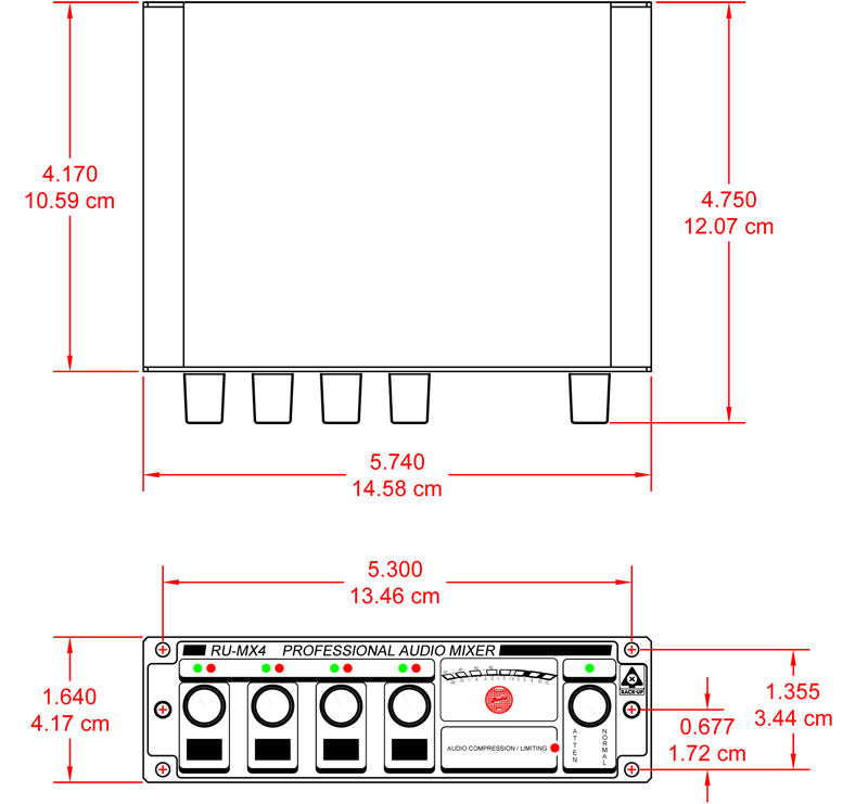 RU-MX4L 4 Channel Microphone/Line Mixer with Phantom Power