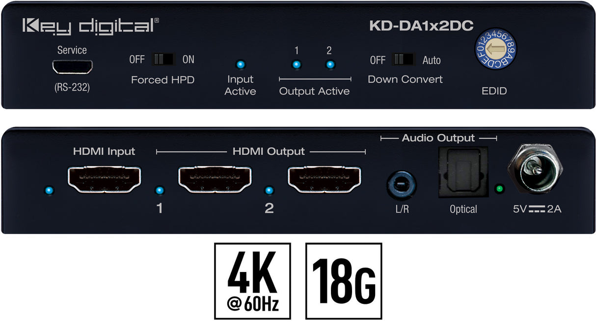 KD-DA1X2DC 2 Output HDMI Splitter Distribution Amp