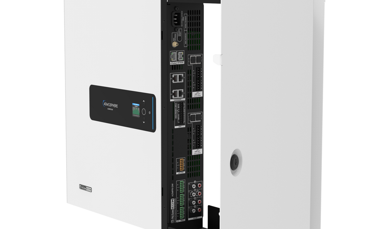 AZMP8-DW Atmosphere™ 8-Zone Signal Processor with 1200-Watt Amplifier and Dante All-in-one Wall Mount Cabinet