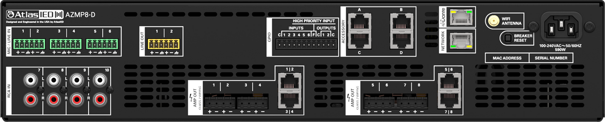 AZMP8-D Atmosphere™ 8-Zone Signal Processor with 1200-Watt Amplifier and Dante