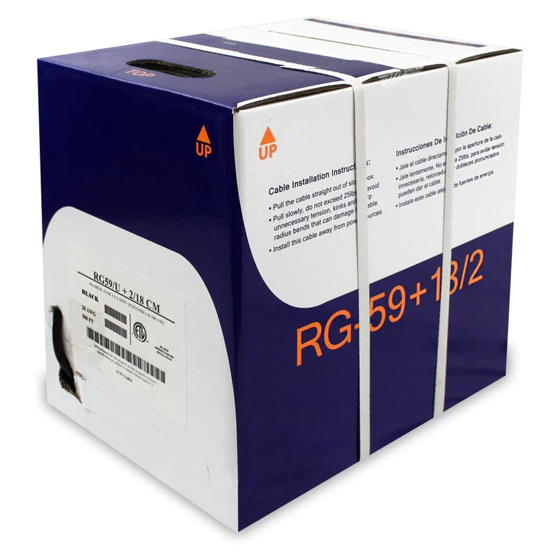 RG59 w/18-2 Siamese cable Copper braid and copper clad steel 20 gauge center 500 ft feeder box