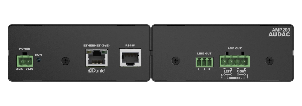 AMP203 Dante / AES 67 PoE Enabled Stereo Amplifier 2 x 30W @ 4 ohms