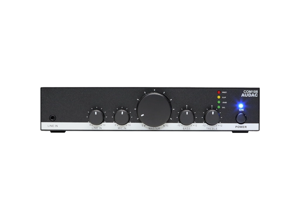 COM108 COM Series Public Address Amplifier 80W (4 ohm / 70V / 100V) 2 Input - Optional Rack Mount Kit