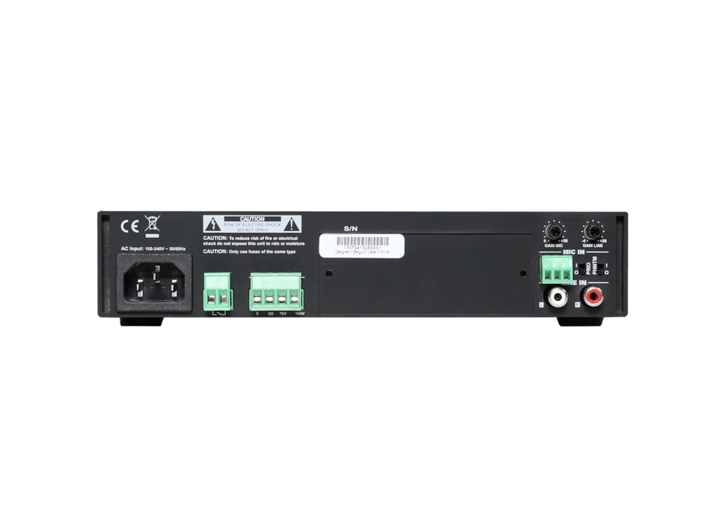 COM108 COM Series Public Address Amplifier 80W (4 ohm / 70V / 100V) 2 Input - Optional Rack Mount Kit