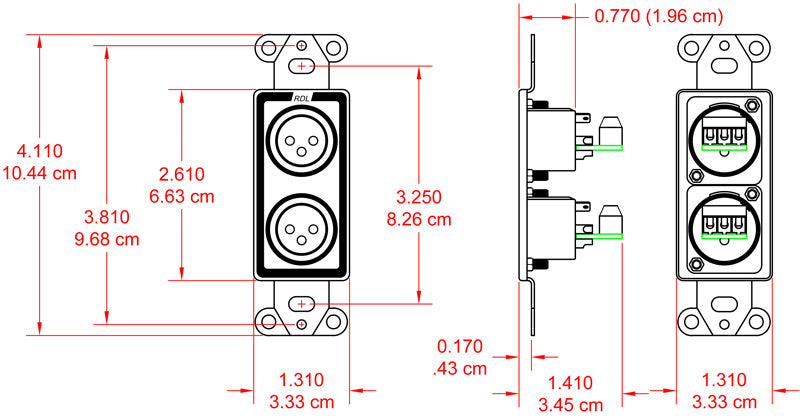 D-XLR2F Dual XLR 3-pin Female Jacks on Decora® Wall Plate