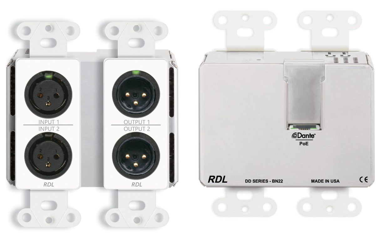 DD-BN22 Bi-Directional Mic/Line Dante Interface 2 X 2 W/Poe - 2 XLR In, 2 XLR Out