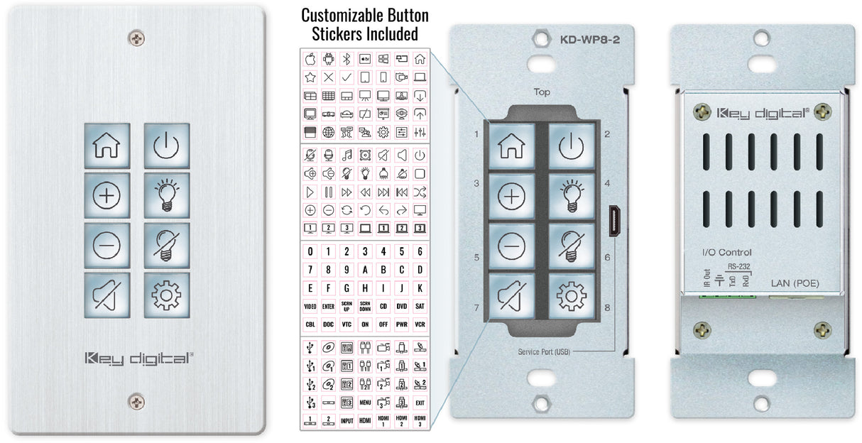 KD-WP8-3 8 Button Web UI Programmable IP Control Wall Plate Keypad