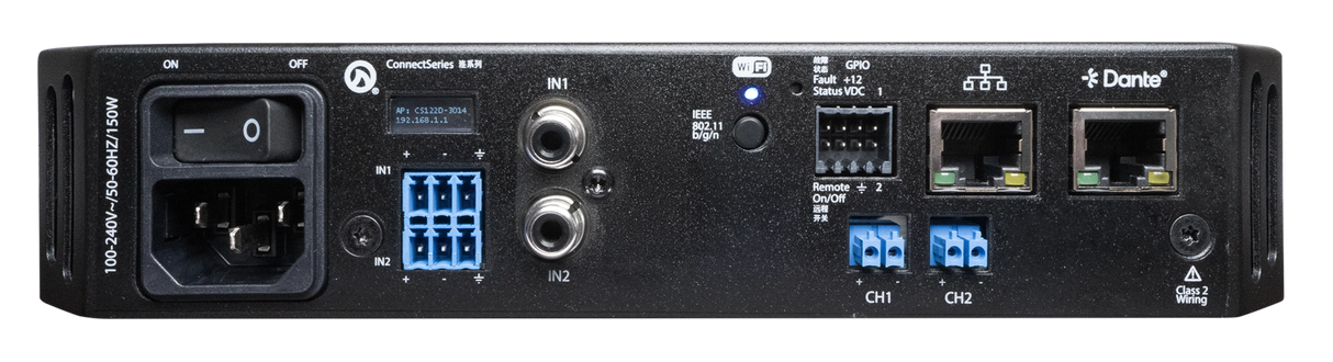 CONNECT 122D 2CH x 120W – 4Ω, 8Ω, 70V and 100V per channel 1/2 Rack Amplifier Dante