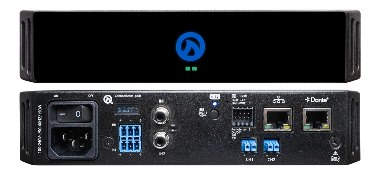 CONNECT 122D 2CH x 120W – 4Ω, 8Ω, 70V and 100V per channel 1/2 Rack Amplifier Dante