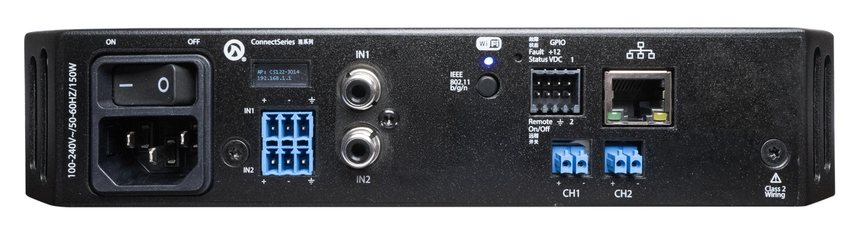 CONNECT 122 2CH x 120W – 4Ω, 8Ω, 70V and 100V per channel 1/2 Rack Amplifier