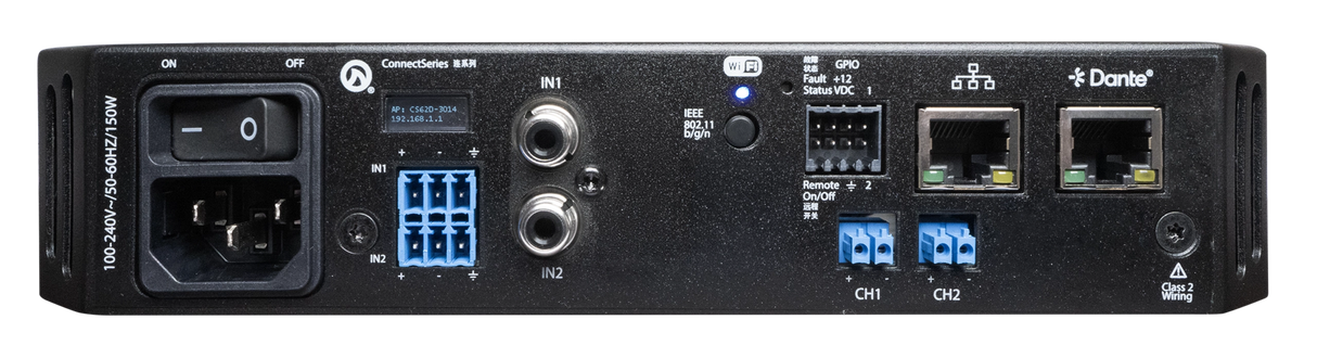 CONNECT 62D 2CH x 60W – 4Ω, 8Ω, and 70V/100V per channel 1/2 Rack Amplifier Dante and AES67 connectivity