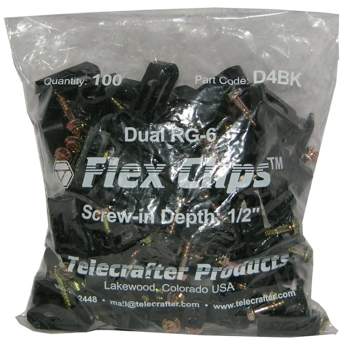 D4BK Flex Clips for dual RG-6 or RG-59 Coax cable 1/2" screw 100/bag