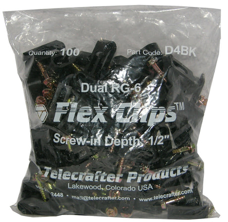 D4BK Flex Clips for dual RG-6 or RG-59 Coax cable 1/2" screw 100/bag