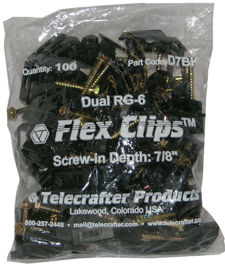 D7BK Flex Clips for dual RG-6 or RG-59 Coax cable 7/8" screw 100/pack