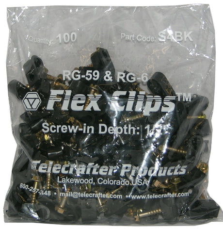 S4BK Flex Clips for RG-6 or RG-59 Coax Cable 1/2" screw 100/bag