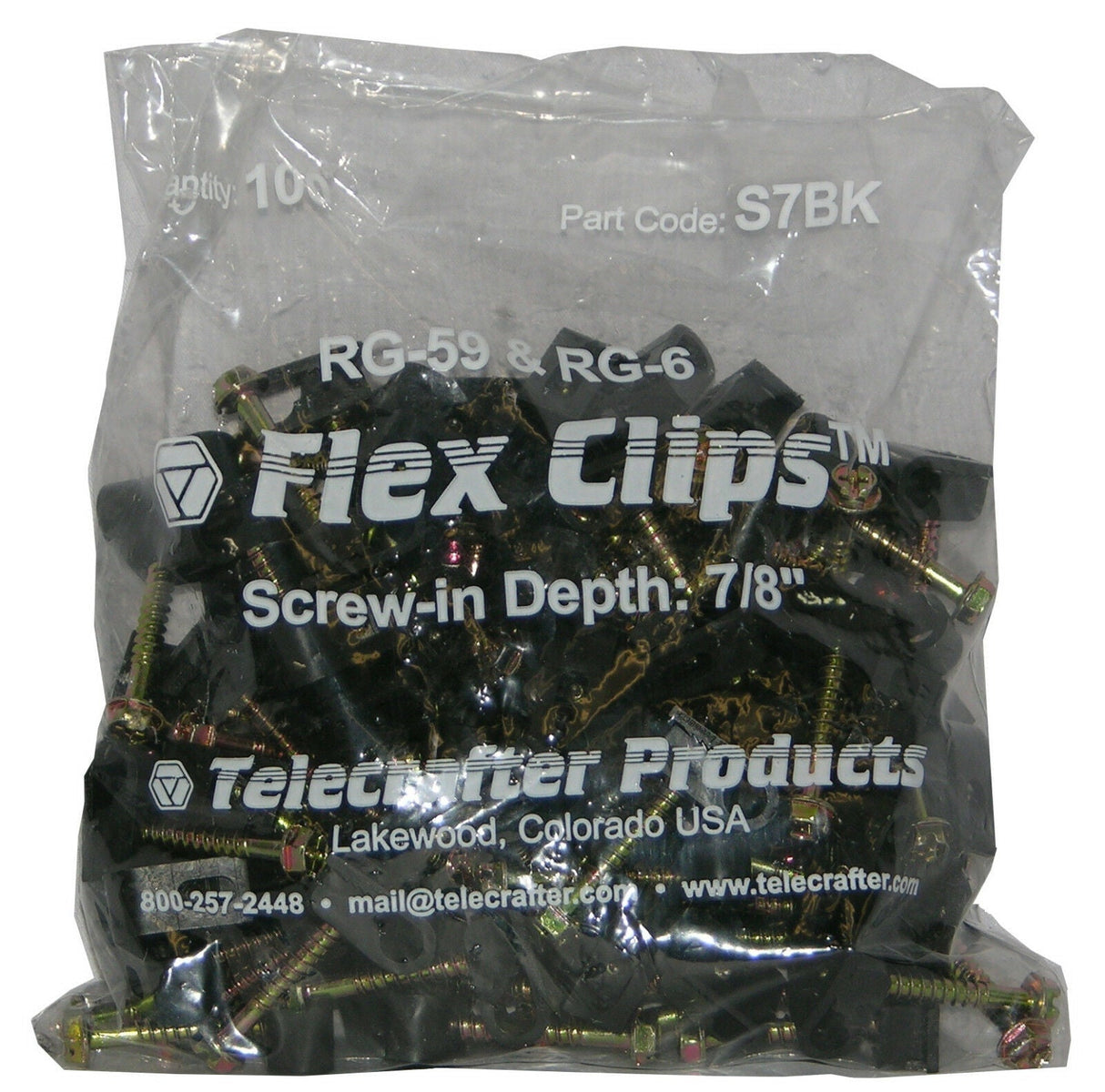 S7BK Flex Clips for RG-6 or RG59 Coax Cable 7/8" screw 100/bag