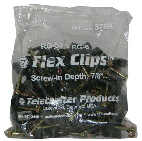 S7BK Flex Clips for RG-6 or RG59 Coax Cable 7/8" screw 100/bag