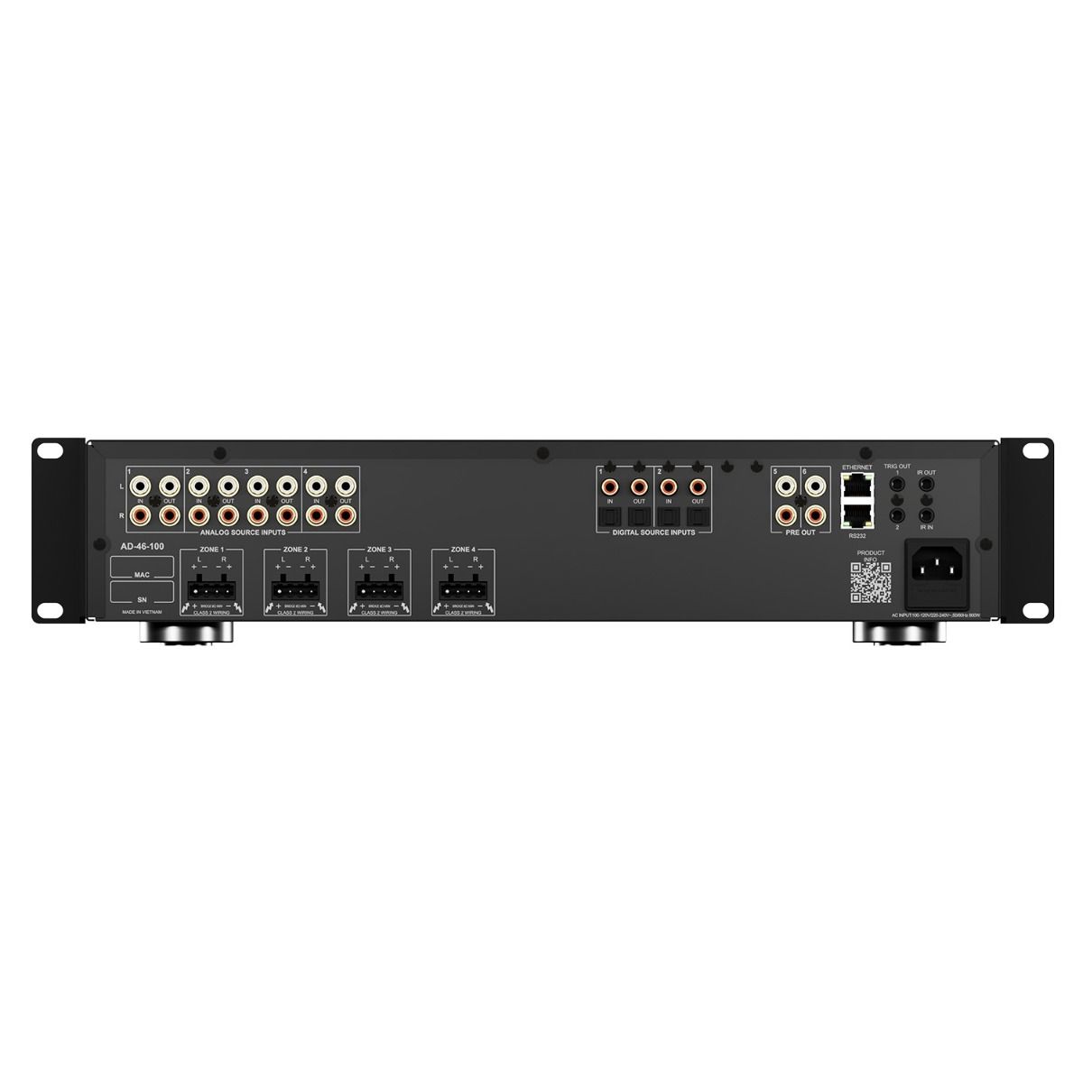 AD-46-100 Audio Distribution 4x6 DSP Matrix Amplifier 100W