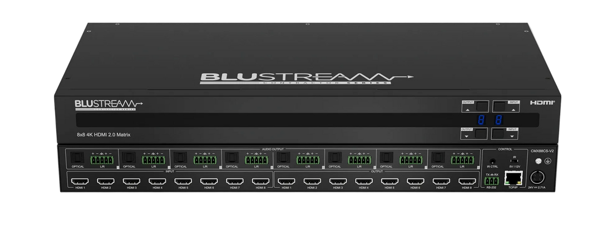 CMX88CS-V2 Contractor 8x8 4K 18Gbps HDMI 2.0 Matrix with Optical & Analogue Audio Breakout, EDID Management and